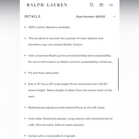 🆕 Polo Ralph Lauren Belted Cotton Oxford Fun Shirtdress, 6x - Picture 6 of 10